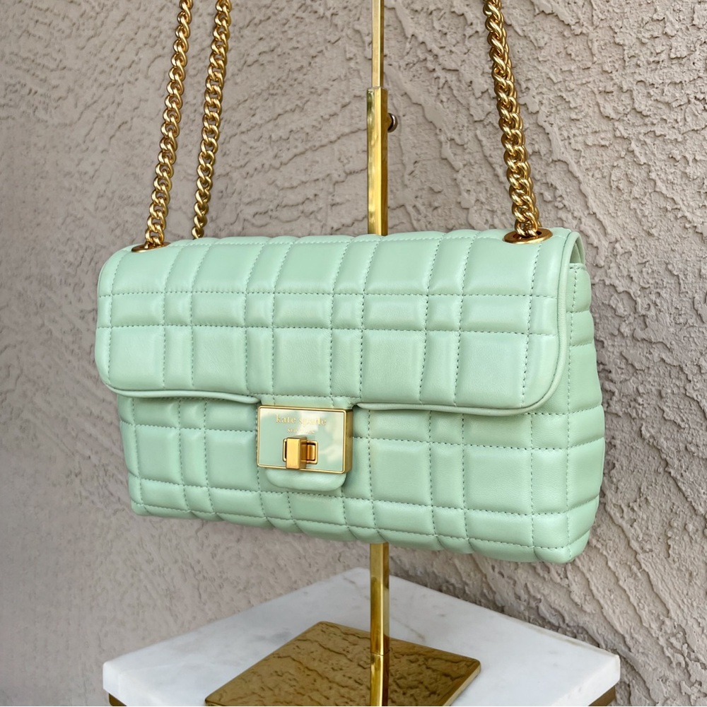 KATE SPADE NWOT Mint Green Puffy Quilted Crossbody Shoulder Bag w/ Chain Strap